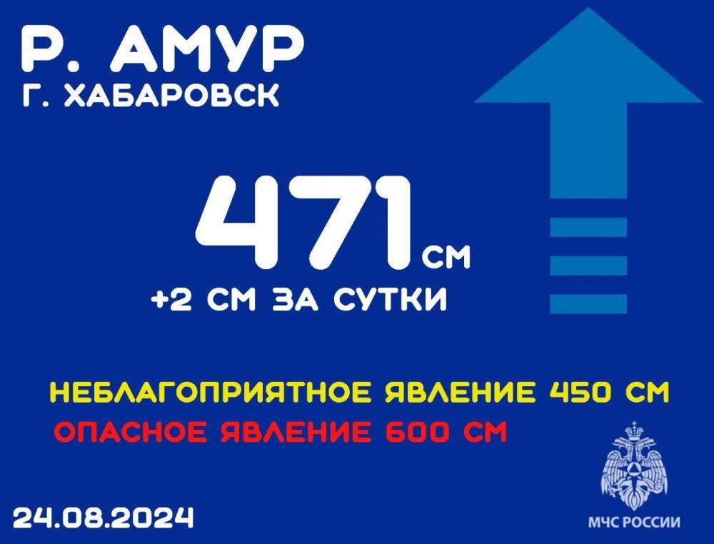 На 24 августа уровень Амура у Хабаровска - 471 см. По данным МЧС, в течение двух суток существенного изменения уровня воды не ожидается