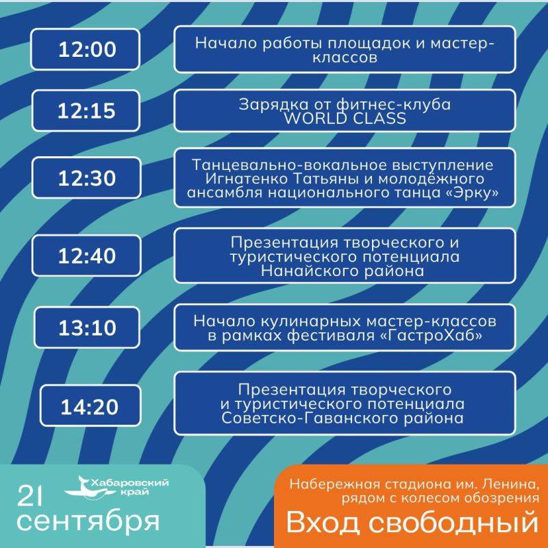 В рамках III Всероссийского туристического форума «Открой Дальний Восток» с 20 по 22 сентября на набережной стадиона им. Ленина пройдет праздник «Мы – большая страна»