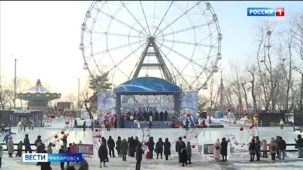 Дед Мороз и Снегурочка зажгли новогодние огни на главной площади Хабаровского края